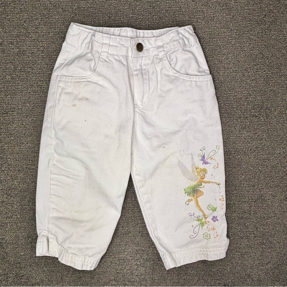 Disney Fairies Tinker Bell Vintage‎ Kids White Cropped Pants Size 4